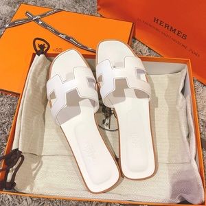 Hermes Oran Sandals White Sz 36